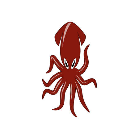 Red squid as an icon. Illustration of a red squid as an icon on a white background.のイラスト素材