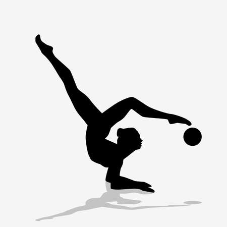Rhythmic gymnastics silhouette. Illustration of a silhouette as a symbol of rhythmic gymnastics on a white backgroundのイラスト素材