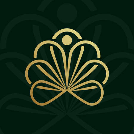 Golden cannabis icon. Illustration of golden cannabis icon on green backgroundのイラスト素材
