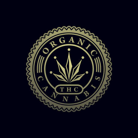 Organic cannabis icon. Illustration of an organic cannabis icon on a black backgroundのイラスト素材