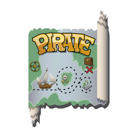 Pirate treasure map. Illustration of a pirate treasure map on a white backgroundのイラスト素材