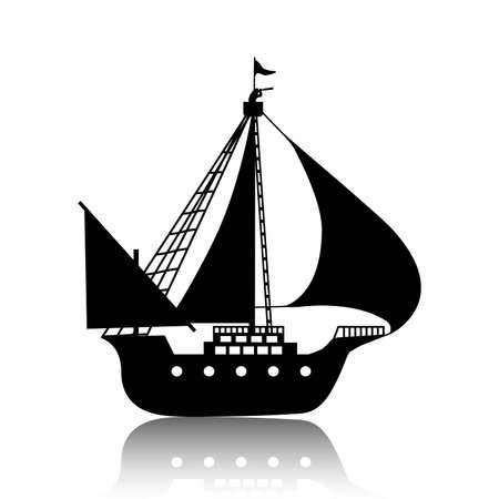 Sailing ship as a silhouette. Illustration of a sailing ship as a silhouette on a white backgroundのイラスト素材