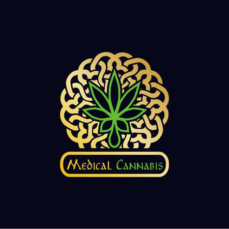 Logo design for medical cannabis. Illustration of a logo design for medical cannabis on a dark backgroundのイラスト素材