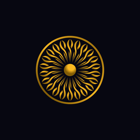 Sun as a logo design. Illustration of the sun as a logo design and decoration on a black background.のイラスト素材