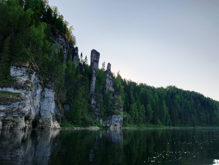 Rocky shore of the riverの写真素材
