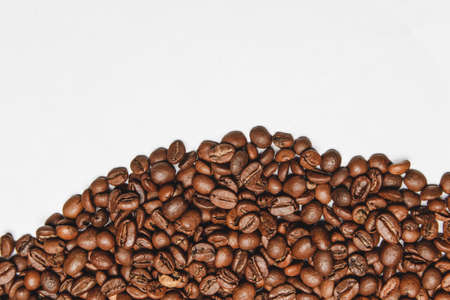 Coffee beans isolated on white background top view. Have a space for your text.