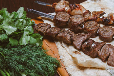 Shish kebab and salad.の写真素材