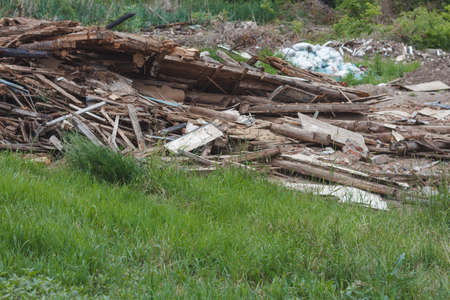 Pile of small pieces of scrap woodの写真素材