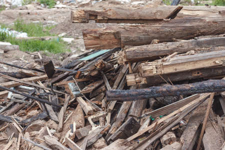 Pile of small pieces of scrap woodの写真素材