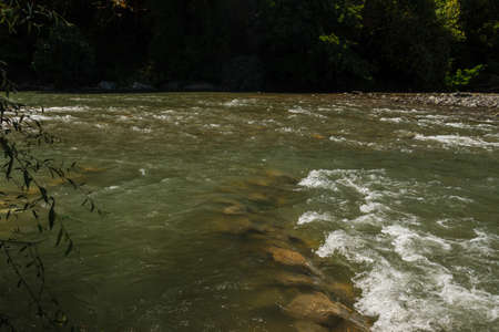 river in the mountains. mountainous area. photo on a long exposure,