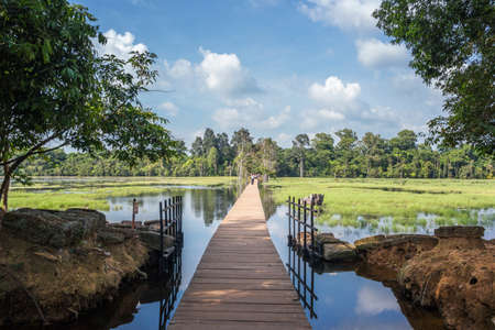 The path towards to Neak Pean temple on artificial island. Siem Reap, Cambodiaの写真素材