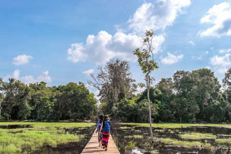 The path towards to Neak Pean temple on artificial island. Siem Reap, Cambodiaの写真素材