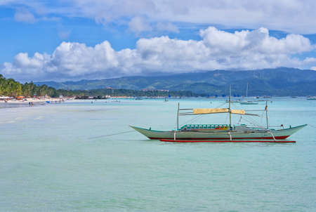 Bangka boat on Boracay bay, Philippinesの写真素材