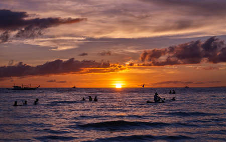 Beautiful sunset on Boracay white beach, Philippinesの写真素材