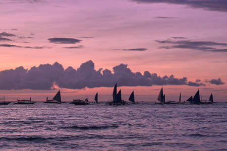 Beautiful sunset on Boracay white beach, Philippinesの写真素材