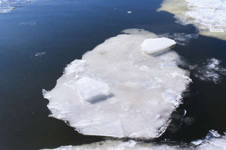 Ice floe on the riverの写真素材