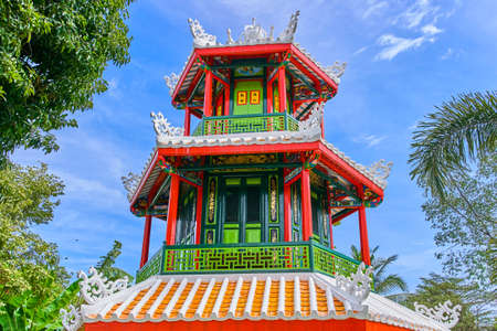 A Chinese style pagoda at the back of the Suan Saranrom Park, Bangkok, Thailandの写真素材