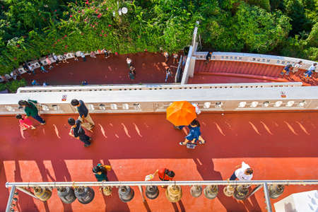 BANGKOK, THAILAND - DECEMBER 31, 2017: Stairs with bells to Wat Saket temple also known as Golden Mountのeditorial素材