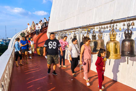 BANGKOK, THAILAND - DECEMBER 31, 2017: Stairs with bells to Wat Saket temple also known as Golden Mountのeditorial素材