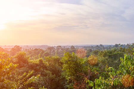 West Baray sunset view from Phnom Bakheng hill, Angkor, Cambodiaの写真素材
