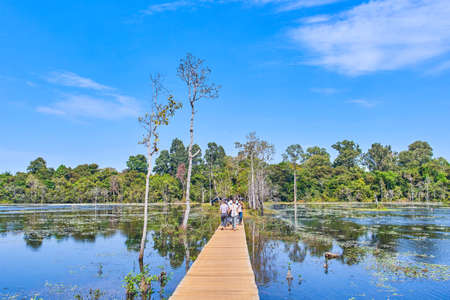 The path towards to Neak Pean temple on artificial island. Siem Reap, Cambodiaの写真素材
