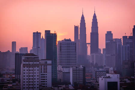 Beautiful sunrise landscape of aerial Kuala Lumpur skyline, Malaysia