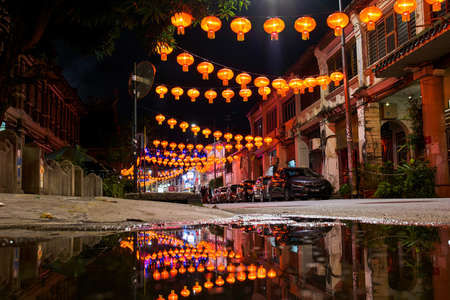 GEORGETOWN, MALAYSIA - FEBRUARY 15, 2018: Chinese New Year celebration lanterns on Penangのeditorial素材