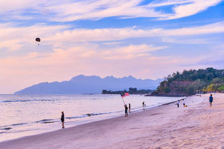 Tengah Beach sunset on Langkawi island, Malaysiaの写真素材