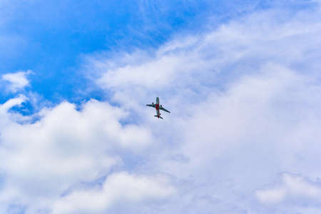 Plane is taking off from an islandの写真素材