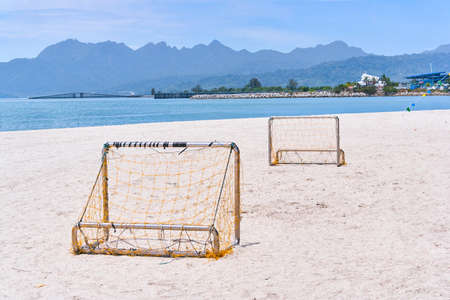 Cenang Beach hockey or football gate in Langkawi island, Malaysiaの写真素材