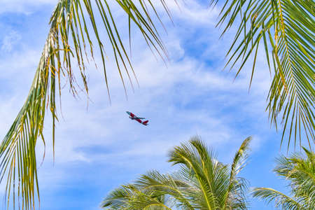 Plane is taking off from an islandの写真素材