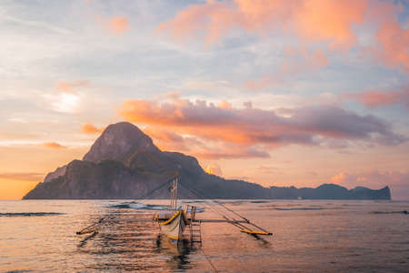 El Nido beautiful idyllic sunset view in Palawan island, Philippinesの写真素材