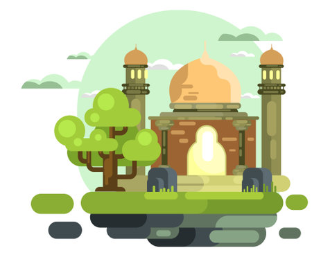 Full Mosque With Shady Shades Flat Illustrationのイラスト素材