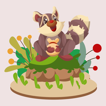 Cute Cartoon Weasel Carrying A Parcel Flat Illustrationのイラスト素材