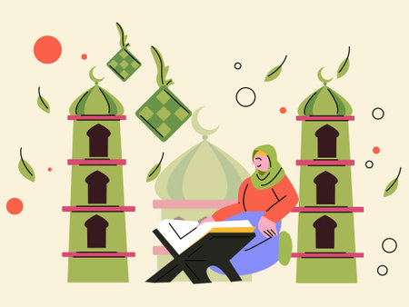 Woman Celebrating The feast of sacrifice With Prayer illustrationのイラスト素材