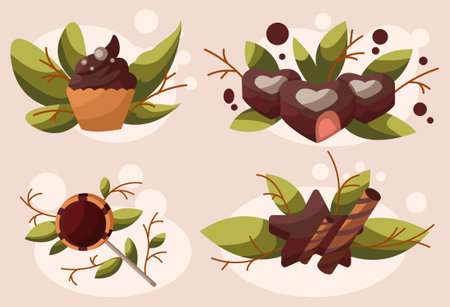 Element Sweet World Chocolate Day Flat Illustrationのイラスト素材