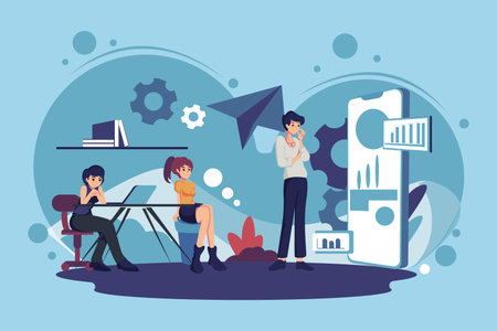 Meeting Solving Problems Flat Illustrationのイラスト素材