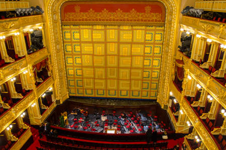 PRAGUE, CZECH REPUBLIC, JANUARY 30, 2015: view of the main stage of the national theatre in prague.のeditorial素材