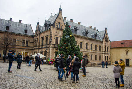 PRAGUE, CZECH REPUBLIC, JANUARY 30, 2015: castle guards is protecting christmas tree inside of the prague castle complex.のeditorial素材