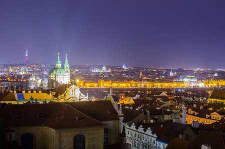 night aerial view of prague taken from the prague castle grounds.のeditorial素材