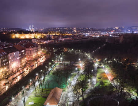 night view of vysehrad castle and surrounding area taken from the top of nuselsky bridge in prague.のeditorial素材