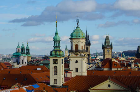 view of the rooftops of prague and some of its hundred towers.のeditorial素材