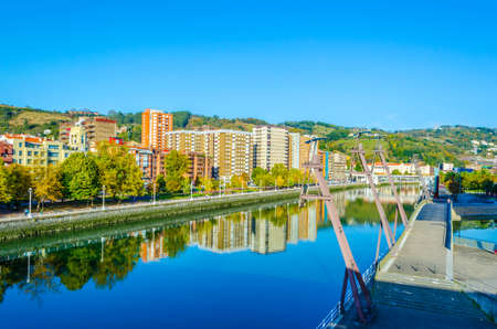 Waterfront of the Nervion river in Bilbao, Spainの写真素材