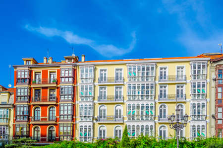 Colorful houses on a street in Santander, Spainのeditorial素材