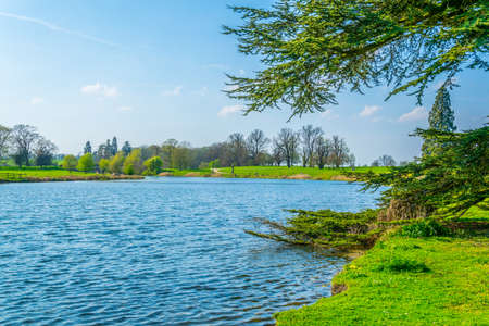 Pond in the Burghley house estate near Stamford, Englandの写真素材