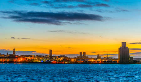 Night view of Birkenhead, Liverpool, England