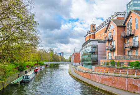 riverside of river Soar in Leicester, Englandのeditorial素材