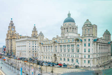 Three Graces buildings in Liverpool, Englandのeditorial素材