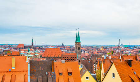 Aerial view of Nurnberg dominated by sankt sebaldus kirche, Germanyの写真素材