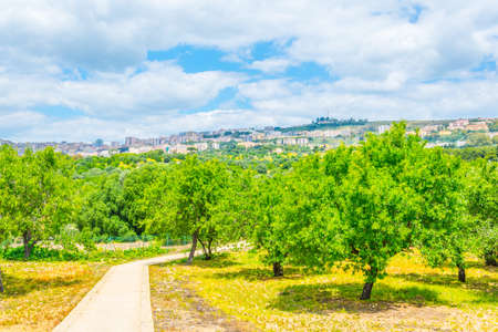 Aerial view of sicilian city Agrigento, Italyの写真素材